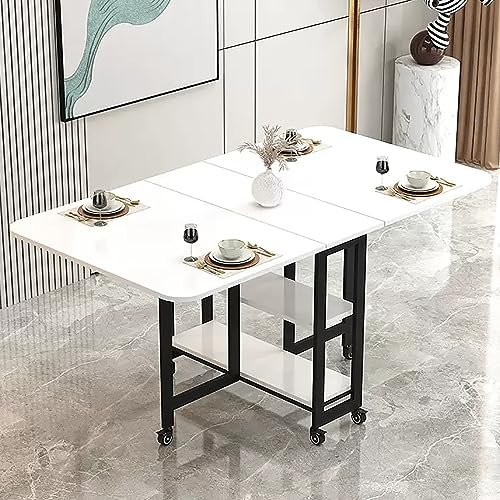 OUKMXSY Moderner Klappbarer Esstisch, Ausziehbarer KüChentisch Mit 6 RäDern, Rollbar, Platzsparend, In 3 Formen Zusammenklappbar, FüR KüChe, Schlafzimmer, Wohnzimmer (Farbe: Weiß – OUKMXSY Moderner Klappbarer Esstisch, Ausziehbarer KüChentisch Mit 6 RäDern, Rollbar, Platzsparend, In 3 Formen Zusammenklappbar, FüR KüChe, Schlafzimmer, Wohnzimmer (Farbe: Weiß – von OUKMXSY