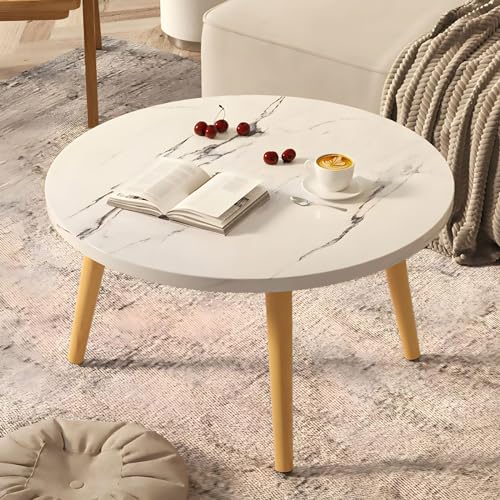 OUKMXSY Moderner Runder Couchtisch, Holztisch FüR Das Wohnzimmer, Niedriger Kleiner Schreibtisch, Tatami, Auf Dem Boden Sitzend, Schlafzimmer, Erkerfenster, Teestube (24" L X 24" B 20" H, Weiß A) von OUKMXSY
