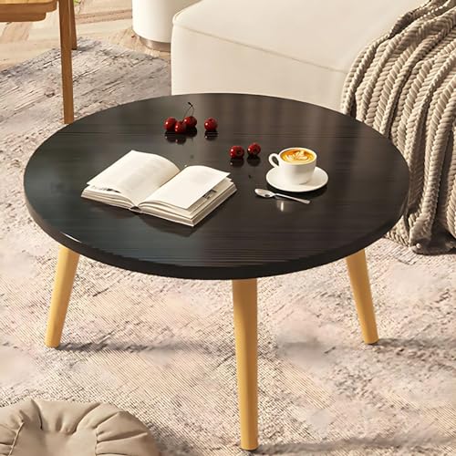 OUKMXSY Moderner Runder Couchtisch FüR Wohnzimmer, Niedriger Kleiner Schreibtisch, Tatami-Sitzgelegenheit, Schlafzimmer, Erkerfenster, Teestube (61 cm L X 61 cm B, 50 cm H, Schwarz) von OUKMXSY
