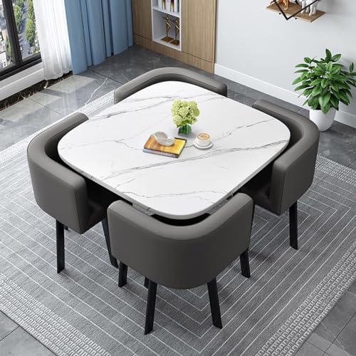 OUKMXSY Rundes/Quadratisches Esstisch-Set Mit StüHlen, Moderner Konferenztisch Und 4 StüHlen, Empfangsstuhlkombination, HolzküChe FüR Wohnzimmer (80 cm (31,5 Zoll), 2) von OUKMXSY
