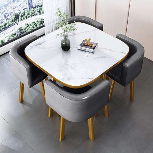 OUKMXSY Rundes Esstisch-Set Aus Kunstmarmor Mit 4 StüHlen, 5-Teiliges Set, Moderner KüChentisch, Holztischplatte Und Gepolsterte StüHle, Konferenzempfang OUKMXSY Rundes Esstisch-Set Aus Kunstmarmor Mit 4 StüHlen, 5-Teiliges Set, Moderner KüChentisch, Holztischplatte Und Gepolsterte StüHle, Konferenzempfang von OUKMXSY