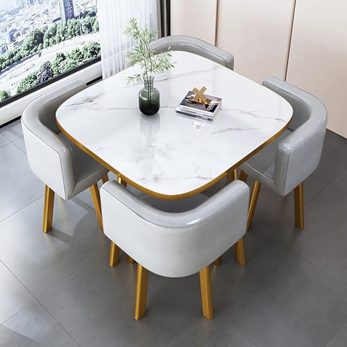 OUKMXSY Rundes Esstisch-Set Aus Kunstmarmor Mit 4 StüHlen, 5-Teiliges Set, Moderner KüChentisch, Holztischplatte Und Gepolsterte StüHle, Konferenzempfang OUKMXSY Rundes Esstisch-Set Aus Kunstmarmor Mit 4 StüHlen, 5-Teiliges Set, Moderner KüChentisch, Holztischplatte Und Gepolsterte StüHle, Konferenzempfang von OUKMXSY