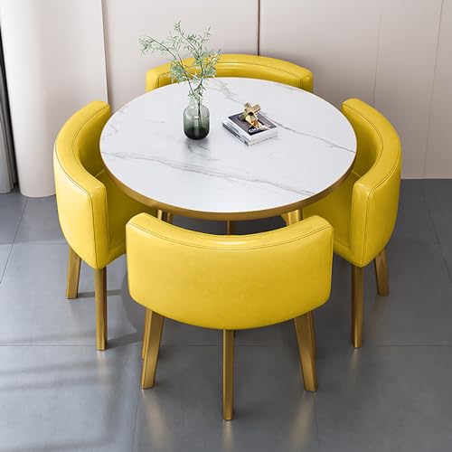 OUKMXSY Rundes Esstisch-Set Aus Kunstmarmor Mit 4 StüHlen, 5-Teiliges Set, Moderner KüChentisch, Holztischplatte Und Gepolsterte StüHle, Konferenzempfang OUKMXSY Rundes Esstisch-Set Aus Kunstmarmor Mit 4 StüHlen, 5-Teiliges Set, Moderner KüChentisch, Holztischplatte Und Gepolsterte StüHle, Konferenzempfang von OUKMXSY