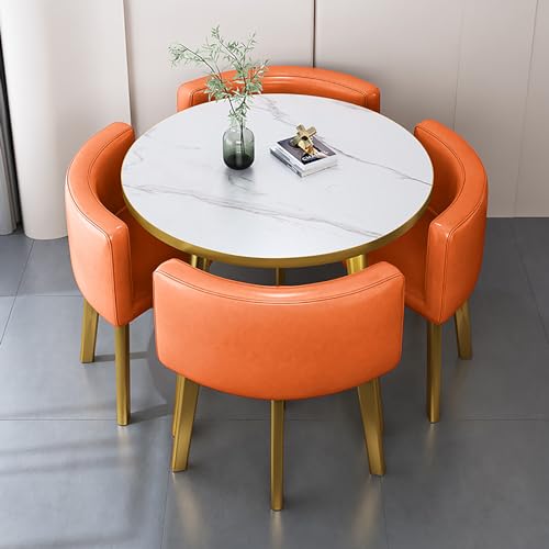 OUKMXSY Rundes Esstisch-Set Aus Kunstmarmor Mit 4 StüHlen, 5-Teiliges Set, Moderner KüChentisch, Holztischplatte Und Gepolsterte StüHle, Konferenzempfang OUKMXSY Rundes Esstisch-Set Aus Kunstmarmor Mit 4 StüHlen, 5-Teiliges Set, Moderner KüChentisch, Holztischplatte Und Gepolsterte StüHle, Konferenzempfang von OUKMXSY