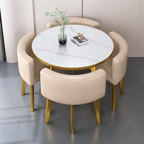 OUKMXSY Rundes Esstisch-Set Aus Kunstmarmor Mit 4 StüHlen, 5-Teiliges Set, Moderner KüChentisch, Holztischplatte Und Gepolsterte StüHle, Konferenzempfang OUKMXSY Rundes Esstisch-Set Aus Kunstmarmor Mit 4 StüHlen, 5-Teiliges Set, Moderner KüChentisch, Holztischplatte Und Gepolsterte StüHle, Konferenzempfang von OUKMXSY