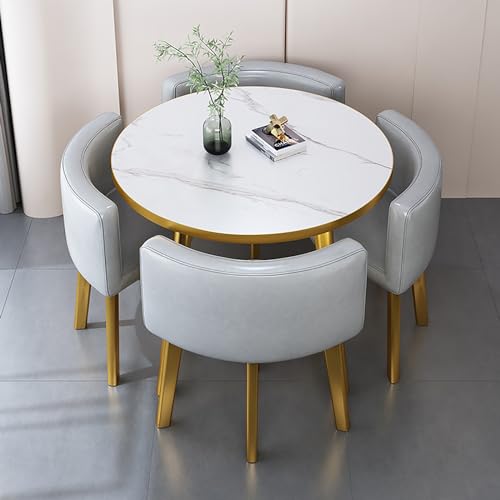 OUKMXSY Rundes Esstisch-Set Aus Kunstmarmor Mit 4 StüHlen, 5-Teiliges Set, Moderner KüChentisch, Holztischplatte Und Gepolsterte StüHle, Konferenzempfang OUKMXSY Rundes Esstisch-Set Aus Kunstmarmor Mit 4 StüHlen, 5-Teiliges Set, Moderner KüChentisch, Holztischplatte Und Gepolsterte StüHle, Konferenzempfang von OUKMXSY