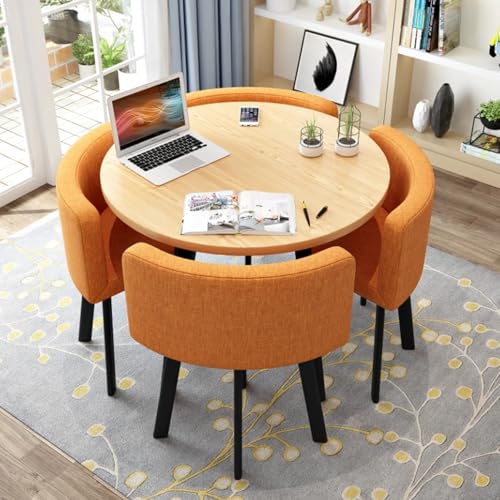 OUKMXSY Rundes Esstisch-Set FüR Die KüChe FüR 4 Personen, Platzsparend Und Mit Dicker Tischplatte, 4 Gepolsterten StüHlen, Modernes, Legeres Kaffee-Set FüR Das Esszimmer (D 80 cm, Orange) von OUKMXSY