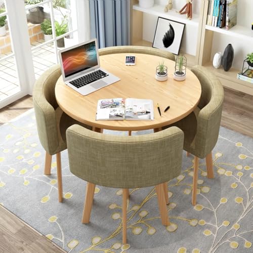 OUKMXSY Rundes Esstisch-Set FüR Die KüChe FüR 4 Personen, Platzsparend Und Mit StüHlen Mit Dicker Tischplatte, 4 Gepolsterten StüHlen, Modernes, LäSsiges Kaffee-Set FüR Das Esszimmer (D 80 cm, Khaki) OUKMXSY Rundes Esstisch-Set FüR Die KüChe FüR 4 Personen, Platzsparend Und Mit StüHlen Mit Dicker Tischplatte, 4 Gepolsterten StüHlen, Modernes, LäSsiges Kaffee-Set FüR Das Esszimmer (D 80 cm, Khaki) von OUKMXSY