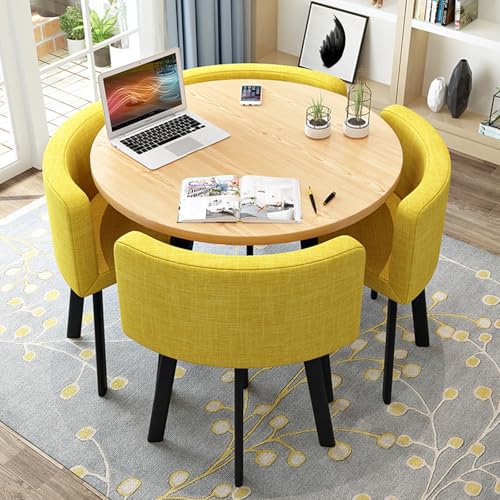 OUKMXSY Rundes Esstisch-Set FüR Die KüChe FüR 4 Personen, Platzsparend Und Mit StüHlen Mit Dicker Tischplatte, 4 Gepolsterten StüHlen, Modernes, LäSsiges Kaffee-Set FüR Das Esszimmer (D 80 cm, Gelb) OUKMXSY Rundes Esstisch-Set FüR Die KüChe FüR 4 Personen, Platzsparend Und Mit StüHlen Mit Dicker Tischplatte, 4 Gepolsterten StüHlen, Modernes, LäSsiges Kaffee-Set FüR Das Esszimmer (D 80 cm, Gelb) von OUKMXSY