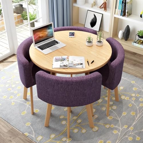 OUKMXSY Rundes Esstisch-Set FüR Die KüChe FüR 4 Personen, Platzsparend Und Mit StüHlen Mit Dicker Tischplatte, 4 Gepolsterten StüHlen, Modernes, LäSsiges Kaffee-Set FüR Das Esszimmer (D 80 cm, Lila) von OUKMXSY
