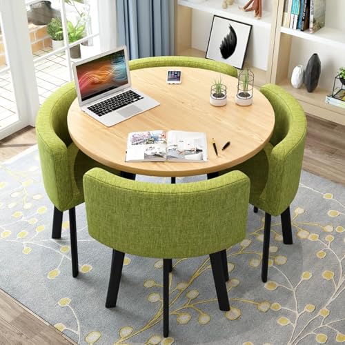 OUKMXSY Rundes Esstisch-Set FüR Die KüChe FüR 4 Personen, Platzsparend Und Mit StüHlen Mit Dicker Tischplatte, 4 Gepolsterten StüHlen, Modernes, LäSsiges Kaffee-Set FüR Das Esszimmer (D 80 cm, GrüN) OUKMXSY Rundes Esstisch-Set FüR Die KüChe FüR 4 Personen, Platzsparend Und Mit StüHlen Mit Dicker Tischplatte, 4 Gepolsterten StüHlen, Modernes, LäSsiges Kaffee-Set FüR Das Esszimmer (D 80 cm, GrüN) von OUKMXSY