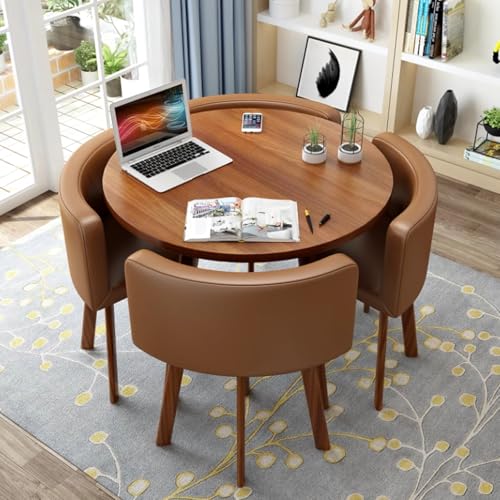 Rundes Esstisch-Set FüR Die KüChe FüR 4 Personen, Platzsparend Und Mit StüHlen Mit Dicker Tischplatte, 4 Gepolsterten StüHlen, Modernes, LäSsiges Kaffee-Set FüR Das Esszimmer (D 31,5 Zoll/80 Cm, Pu Co Rundes Esstisch-Set FüR Die KüChe FüR 4 Personen, Platzsparend Und Mit StüHlen Mit Dicker Tischplatte, 4 Gepolsterten StüHlen, Modernes, LäSsiges Kaffee-Set FüR Das Esszimmer (D 31,5 Zoll/80 Cm, Pu Co von OUKMXSY