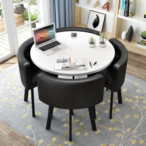 Rundes Esstisch-Set FüR Die KüChe FüR 4 Personen, Platzsparend Und Mit StüHlen Mit Dicker Tischplatte, 4 Gepolsterten StüHlen, Modernes, LäSsiges Kaffee-Set FüR Das Esszimmer (D 31,5 Zoll/80 Cm, Pu Sc Rundes Esstisch-Set FüR Die KüChe FüR 4 Personen, Platzsparend Und Mit StüHlen Mit Dicker Tischplatte, 4 Gepolsterten StüHlen, Modernes, LäSsiges Kaffee-Set FüR Das Esszimmer (D 31,5 Zoll/80 Cm, Pu Sc von OUKMXSY