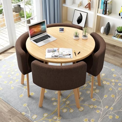 Rundes Esstisch-Set FüR Die KüChe FüR 4 Personen, Platzsparend Und Mit StüHlen Mit Dicker Tischplatte, 4 Gepolsterten StüHlen, Modernes, LäSsiges Kaffee-Set FüR Das Esszimmer (D 31,5 Zoll/80 Cm, Kaff Rundes Esstisch-Set FüR Die KüChe FüR 4 Personen, Platzsparend Und Mit StüHlen Mit Dicker Tischplatte, 4 Gepolsterten StüHlen, Modernes, LäSsiges Kaffee-Set FüR Das Esszimmer (D 31,5 Zoll/80 Cm, Kaff von OUKMXSY