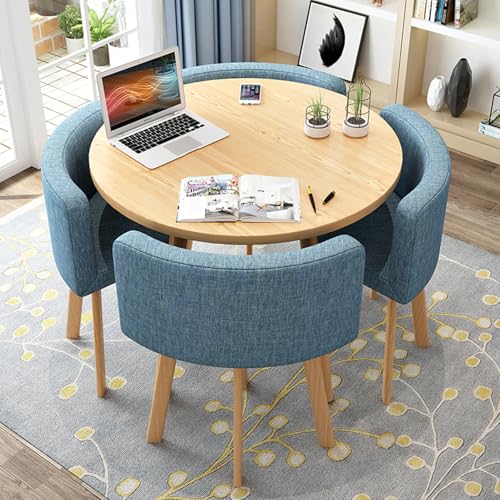 Rundes Esstisch-Set FüR Die KüChe FüR 4 Personen, Platzsparend Und Mit StüHlen Mit Dicker Tischplatte, 4 Gepolsterten StüHlen, Modernes, LäSsiges Kaffee-Set FüR Das Esszimmer (D 31,5 Zoll/80 Cm, Blau Rundes Esstisch-Set FüR Die KüChe FüR 4 Personen, Platzsparend Und Mit StüHlen Mit Dicker Tischplatte, 4 Gepolsterten StüHlen, Modernes, LäSsiges Kaffee-Set FüR Das Esszimmer (D 31,5 Zoll/80 Cm, Blau von OUKMXSY