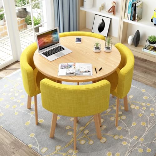 Rundes Esstisch-Set FüR Die KüChe FüR 4 Personen, Platzsparend Und Mit StüHlen Mit Dicker Tischplatte, 4 Gepolsterten StüHlen, Modernes, LäSsiges Kaffee-Set FüR Das Esszimmer (D 31,5 Zoll/80 Cm, Gelba Rundes Esstisch-Set FüR Die KüChe FüR 4 Personen, Platzsparend Und Mit StüHlen Mit Dicker Tischplatte, 4 Gepolsterten StüHlen, Modernes, LäSsiges Kaffee-Set FüR Das Esszimmer (D 31,5 Zoll/80 Cm, Gelba von OUKMXSY
