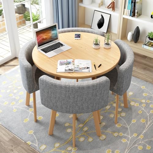 Rundes Esstisch-Set FüR Die KüChe FüR 4 Personen, Platzsparend Und Mit StüHlen Mit Dicker Tischplatte, 4 Gepolsterten StüHlen, Modernes, LäSsiges Kaffee-Set FüR Das Esszimmer (D 80 Cm, Hellgrau A) Rundes Esstisch-Set FüR Die KüChe FüR 4 Personen, Platzsparend Und Mit StüHlen Mit Dicker Tischplatte, 4 Gepolsterten StüHlen, Modernes, LäSsiges Kaffee-Set FüR Das Esszimmer (D 80 Cm, Hellgrau A) von OUKMXSY