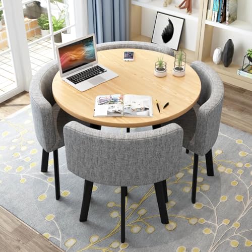 Rundes Esstisch-Set FüR Die KüChe FüR 4 Personen, Platzsparend Und Mit StüHlen Mit Dicker Tischplatte, 4 Gepolsterten StüHlen, Modernes, LäSsiges Kaffee-Set FüR Das Esszimmer (D 80 Cm, Hellgrau) Rundes Esstisch-Set FüR Die KüChe FüR 4 Personen, Platzsparend Und Mit StüHlen Mit Dicker Tischplatte, 4 Gepolsterten StüHlen, Modernes, LäSsiges Kaffee-Set FüR Das Esszimmer (D 80 Cm, Hellgrau) von OUKMXSY