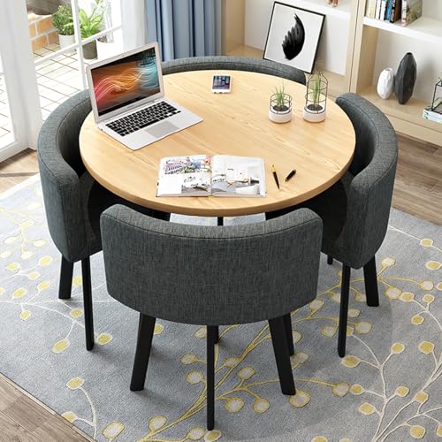 Rundes Esstisch-Set FüR Die KüChe FüR 4 Personen, Platzsparend Und Mit StüHlen Mit Dicker Tischplatte, 4 Gepolsterten StüHlen, Modernes, LäSsiges Kaffee-Set FüR Das Esszimmer (D 80 Cm, Dunkelgrau) Rundes Esstisch-Set FüR Die KüChe FüR 4 Personen, Platzsparend Und Mit StüHlen Mit Dicker Tischplatte, 4 Gepolsterten StüHlen, Modernes, LäSsiges Kaffee-Set FüR Das Esszimmer (D 80 Cm, Dunkelgrau) von OUKMXSY