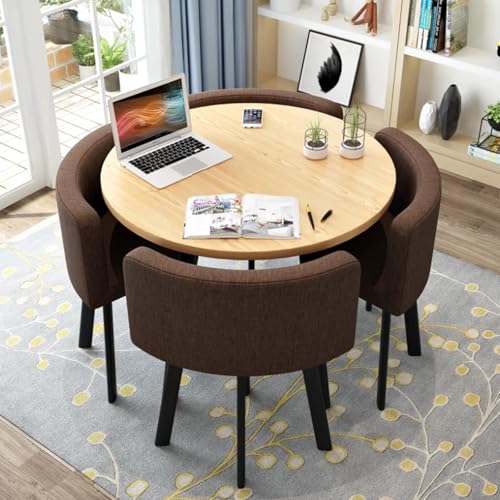 Rundes Esstisch-Set FüR Die KüChe FüR 4 Personen, Platzsparend Und Mit StüHlen Mit Dicker Tischplatte, 4 Gepolsterten StüHlen, Modernes, LäSsiges Kaffee-Set FüR Das Esszimmer (D 80 Cm, Kaffee) von OUKMXSY