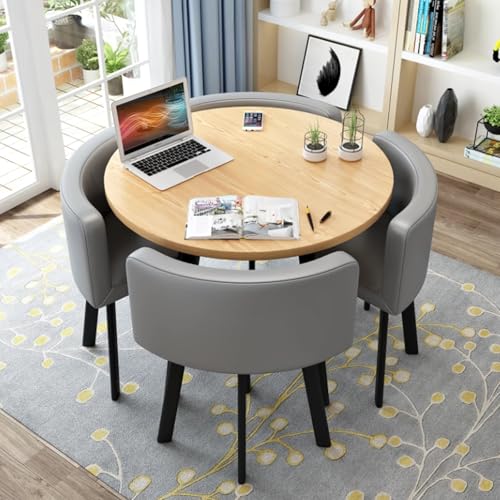 Rundes Esstisch-Set FüR Die KüChe FüR 4 Personen, Platzsparend Und Mit StüHlen Mit Dicker Tischplatte, 4 Gepolsterten StüHlen, Modernes, LäSsiges Kaffee-Set FüR Das Esszimmer (D 80 Cm, Pu-Grau) Rundes Esstisch-Set FüR Die KüChe FüR 4 Personen, Platzsparend Und Mit StüHlen Mit Dicker Tischplatte, 4 Gepolsterten StüHlen, Modernes, LäSsiges Kaffee-Set FüR Das Esszimmer (D 80 Cm, Pu-Grau) von OUKMXSY