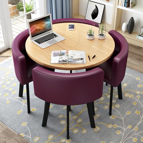 Rundes Esstisch-Set FüR Die KüChe FüR 4 Personen, Platzsparend Und Mit StüHlen Mit Dicker Tischplatte, 4 Gepolsterten StüHlen, Modernes, LäSsiges Kaffee-Set FüR Das Esszimmer (D 80 Cm, Pu-Lila) Rundes Esstisch-Set FüR Die KüChe FüR 4 Personen, Platzsparend Und Mit StüHlen Mit Dicker Tischplatte, 4 Gepolsterten StüHlen, Modernes, LäSsiges Kaffee-Set FüR Das Esszimmer (D 80 Cm, Pu-Lila) von OUKMXSY