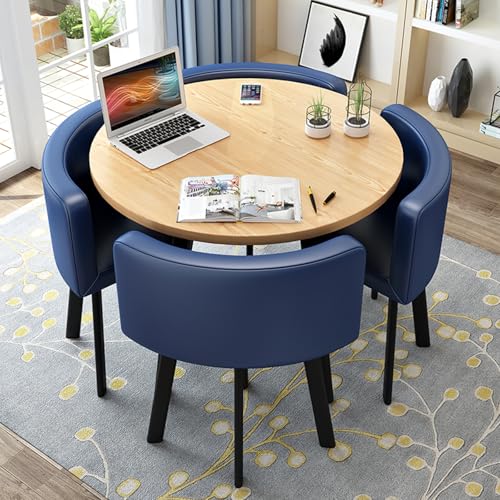 Rundes Esstisch-Set FüR Die KüChe FüR 4 Personen, Platzsparend Und Mit StüHlen Mit Dicker Tischplatte, 4 Gepolsterten StüHlen, Modernes, LäSsiges Kaffee-Set FüR Das Esszimmer (D 80 Cm, Pu Dunkelblau) Rundes Esstisch-Set FüR Die KüChe FüR 4 Personen, Platzsparend Und Mit StüHlen Mit Dicker Tischplatte, 4 Gepolsterten StüHlen, Modernes, LäSsiges Kaffee-Set FüR Das Esszimmer (D 80 Cm, Pu Dunkelblau) von OUKMXSY