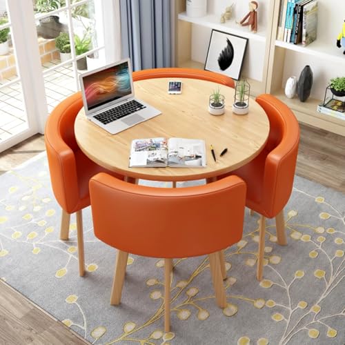 Rundes Esstisch-Set FüR Die KüChe FüR 4 Personen, Platzsparend Und Mit StüHlen Mit Dicker Tischplatte, 4 Gepolsterten StüHlen, Modernes, LäSsiges Kaffee-Set FüR Das Esszimmer (D 80 Cm, Pu Orangea) Rundes Esstisch-Set FüR Die KüChe FüR 4 Personen, Platzsparend Und Mit StüHlen Mit Dicker Tischplatte, 4 Gepolsterten StüHlen, Modernes, LäSsiges Kaffee-Set FüR Das Esszimmer (D 80 Cm, Pu Orangea) von OUKMXSY