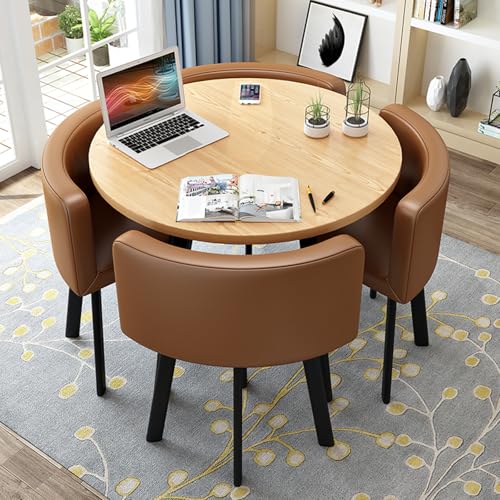 Rundes Esstisch-Set FüR Die KüChe FüR 4 Personen, Platzsparend Und Mit StüHlen Mit Dicker Tischplatte, 4 Gepolsterten StüHlen, Modernes, Legeres Kaffee-Set FüR Das Esszimmer (D 80 Cm, Pu, Helles Kaff Rundes Esstisch-Set FüR Die KüChe FüR 4 Personen, Platzsparend Und Mit StüHlen Mit Dicker Tischplatte, 4 Gepolsterten StüHlen, Modernes, Legeres Kaffee-Set FüR Das Esszimmer (D 80 Cm, Pu, Helles Kaff von OUKMXSY