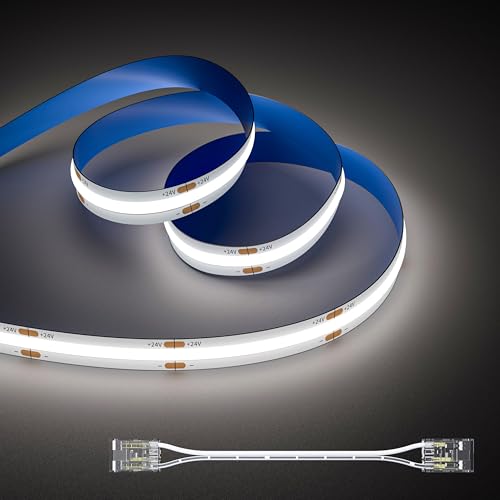 OULARA COB LED Streifen KaltesWeiß 6000K 10M,DC24V LED Strip Light CRI90+ für Schlafzimmer Küche DIY Beleuchtungsprojekt mit 8mm Cob Verbinder(Netzteil nicht im Lieferumfang enthalten) von OULARA