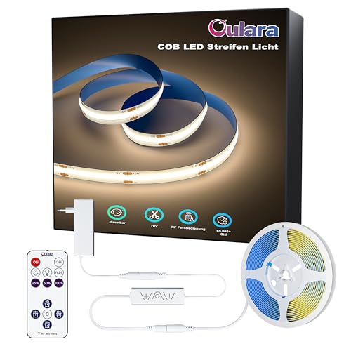 OULARA COB LED Streifen Natürliches Weiß 4000K,10M Dimmbar 24V Flexibel LED Streifen mit RF Fernbedienung und Netzteil,CRI90+ Hell Unterbauleuchte für Home DIY Dekoration,Timerfunktion von OULARA