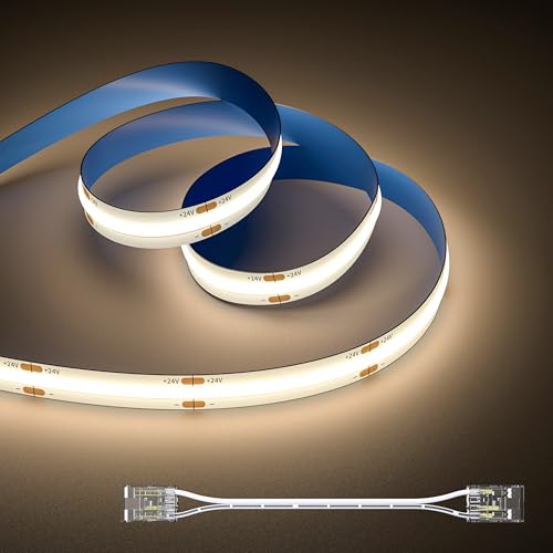OULARA COB LED Streifen Natürliches Weiß 4000K 10M,DC24V LED Strip Light CRI90+ für Schlafzimmer Küche DIY Beleuchtungsprojekt mit 8mm Cob Verbinder(Netzteil nicht im Lieferumfang enthalten) von OULARA