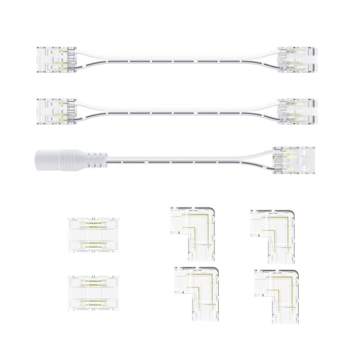 OULARA COB LED Streifen Stecker Set für 2pin 8mm Breite LED Streifen,2pcs Transparente Mitte Stecker, 4pcs L Form,2pcs zwei Enden 15cm Verlängerung Kabel und 1pcs Verlängerung kabel mit DC Anschluss von OULARA