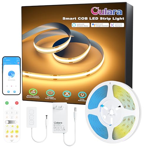 OULARA WIFI COB LED Streifen Warmweiß Kompatibel mit Alexa,6M 2700K Dimmbares 24V COB LED Strip Light Set LED Band für DIY Beleuchtung unter dem Schrank,Schlafzimmer,Küche von OULARA