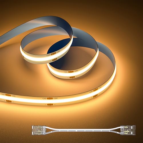 OULARA COB LED Streifen Warmweiss 2700K 6M,DC24V LED Strip Light CRI90+ für Schlafzimmer Küche DIY Beleuchtungsprojekt mit 8mm Cob Verbinder(Netzteil nicht im Lieferumfang enthalten) von OULARA