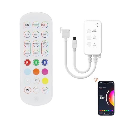 OULARA Controller Dimmer für RGB COB LED Streifen Licht, mit App, Musiksync und IR Fernbedienung zum Aufrüsten von 4 pin 10 mm LED Streifen Licht auf Bluetooth/2,4 G Wi-Fi Verbindung von OULARA
