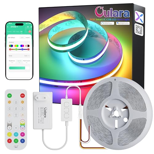 OULARA RGB Smart IC COB LED Streifen 10M,Adressierbar 24V Farbe Fließender Streifen mit Musik Modus,Mehrfarbige Flexible LED Band Set mit WIFI Kontroller Mit Alexa und Netzteil für Party Dekoration von OULARA