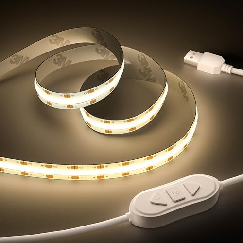 OULARA USB COB LED Streifen 5V Natürliches Weiß 4000K,3M dimmbare 960LEDs COB LED Streifen Licht, Flexibler LED Streifen Mit Speicher Funktion für TV Hintergrund beleuchtung,Schlafzimmer,Spiegel von OULARA