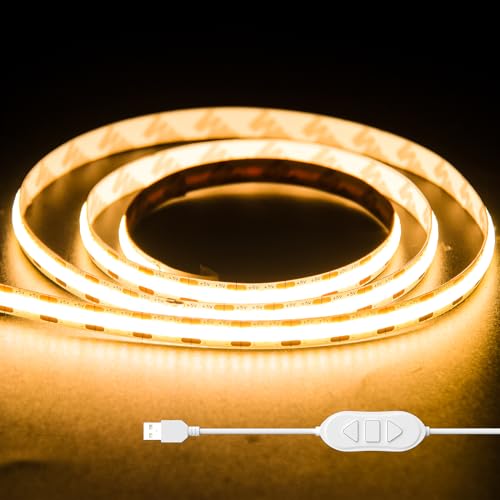 OULARA USB COB LED Streifen 5V Warmweiß 2700K, 1M Dimmbar 320LEDs, Flexibel Mit Speicher Funktion für TV Hintergrundbeleuchtung, Schlafzimmer, Spiegel von OULARA