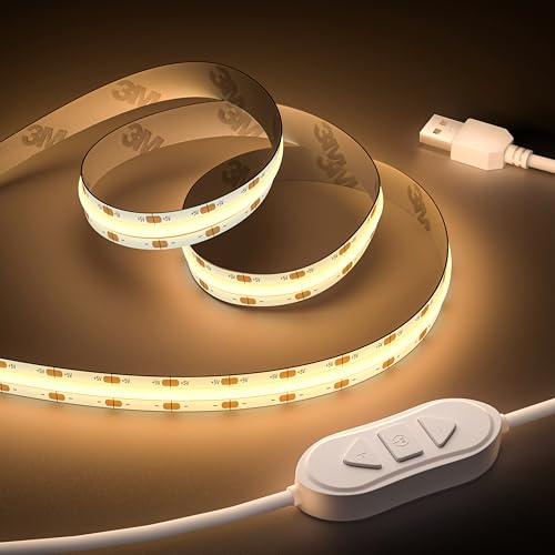 OULARA USB COB LED Streifen 5V Warmweiß 2700K, 3M Dimmbar 960LEDs, Flexibel Mit Speicher Funktion für TV Hintergrundbeleuchtung, Schlafzimmer, Spiegel von OULARA