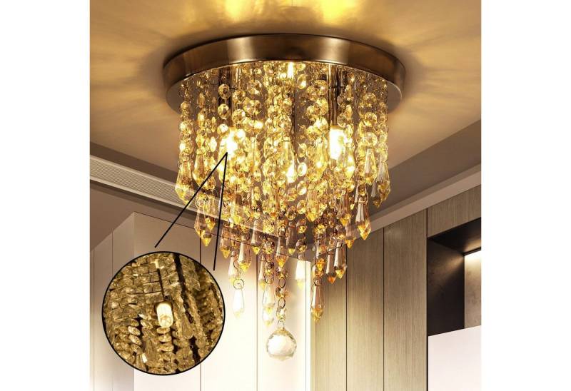 OULENBIYAR Deckenleuchte Modern Edelstahl Kristall Kronleuchter bündige Deckenleuchte 25x32 cm, G9--3 Lampenfassung, LED wechselbar, bündige Deckenleuchte,Design im Chrom-Stil,25cm x 32cm von OULENBIYAR