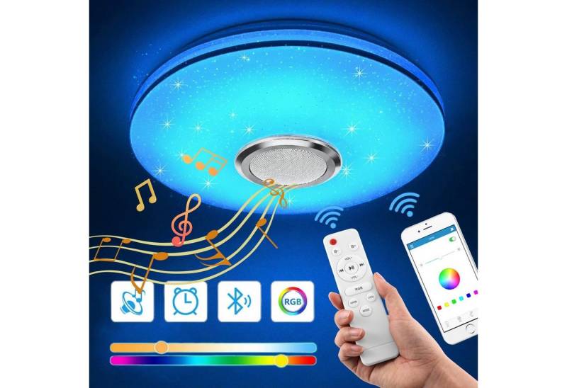 OULENBIYAR LED Deckenleuchte 36W LED Deckenleuchte RGB Dimmbar mit Bluetooth Lautsprecher, LED fest integriert, RGB, Dimmbar, mit Fernbedienung oder APP-Steuerung,für Schlafzimmer Küche Wohnzimmer von OULENBIYAR