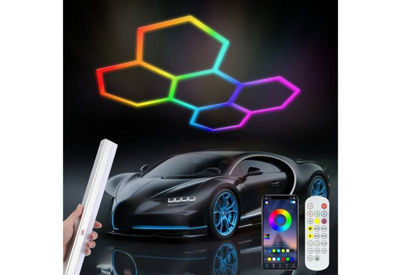 OULENBIYAR LED Dekolicht 5er-Pack Hexagon LED Deckenleuchte RGBW Hexagon Garage Leuchten 150W, RGB, Ideal für Lager Werkstatt Gym RGB LED Wabenbeleuchtung Esports Gaming von OULENBIYAR