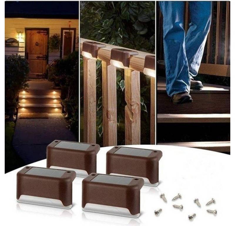 OULENBIYAR LED Solarleuchte 4er Solarleuchten für außen, Treppenlicht, wasserdicht LED-Beleuchtung, Lichtsensorschalter, LED fest integriert, warmweiß, Wandlampen,Zaunleuchte,Gartenleuchte, Garten Dekoration von OULENBIYAR