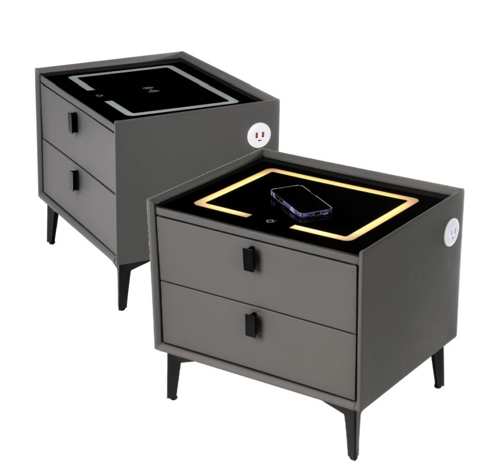 OULENBIYAR Nachttisch Nachttisch 2er Set Nachttischschrank mit LED-Beleuchtung, 2 Schubladen (Packung, 2er Set), Touch-Sensor-Licht Beistelltisch, Nachtkommode mit 3 Farblicht dimmbar von OULENBIYAR