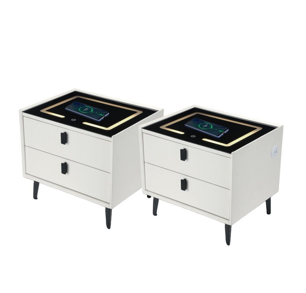 OULENBIYAR Nachttisch Nachttisch 2er Set Nachttischschrank mit LED-Beleuchtung, 2 Schubladen (Packung, 2er Set), Touch-Sensor-Licht Beistelltisch, Nachtkommode mit 3 Farblicht dimmbar von OULENBIYAR