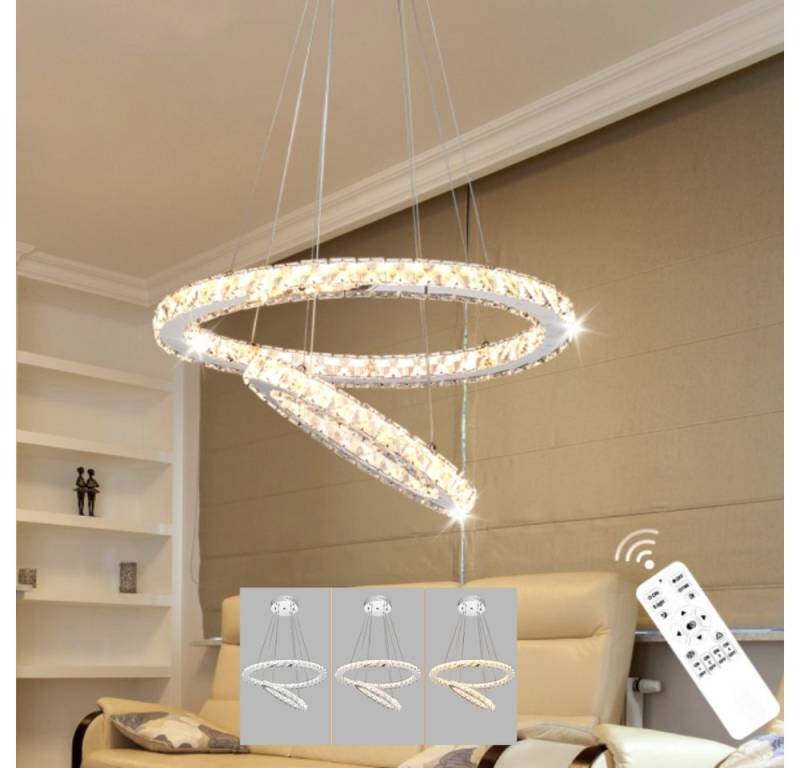 OULENBIYAR Pendelleuchte 36/48 W Dimmbare LED Kristall Deckenlampe Hängelampe zwei Ringe Lüster, Höhenverstellbar, LED fest integriert, Warmweiß, Kaltweiß, Neutralweiß, Moderne Pendelleuchte Oval Design für Wohnzimmer Schlafzimmer Hotel von OULENBIYAR