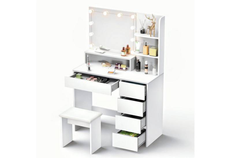 OULENBIYAR Schminktisch Schminktisch mit LED-Beleuchtung, Spiegel und Hocker, 94x40x140 cm (Frisiertisch Kosmetiktisch Hollywood, Set), für kleine bis mittelgroße Räume geeignet ist von OULENBIYAR