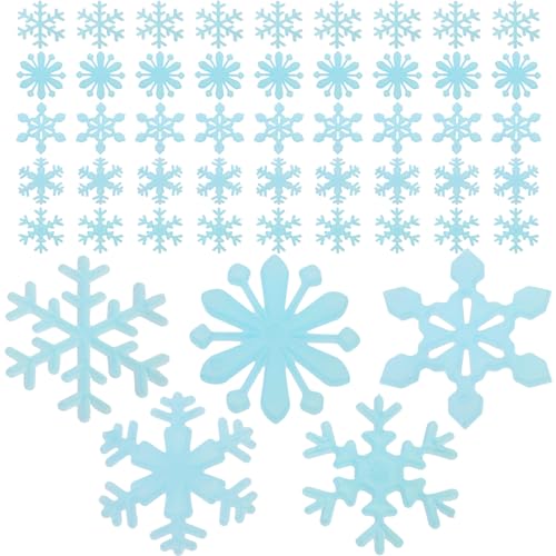 OULII 50 STÜCKE 3D Leucht Fluoreszierende Schneeflocke Wandaufkleber Aufkleber Fenster Clings Für Weihnachtsfeier Dekoration (Blau) von OULII