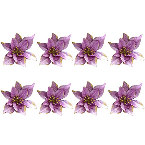 OULII 8 pcs 13cm Weihnachtsbaum Blumen künstlich Blüten Weihnachtsdekoration Hochzeit Party Weihnachtskränze Deko Ornament (Lila) von OULII